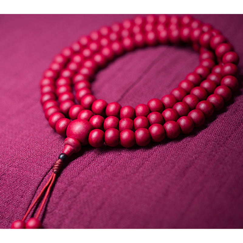 Buddha Stones 108Mala天然アベリアビフローラ 木製 保護ブレスレット