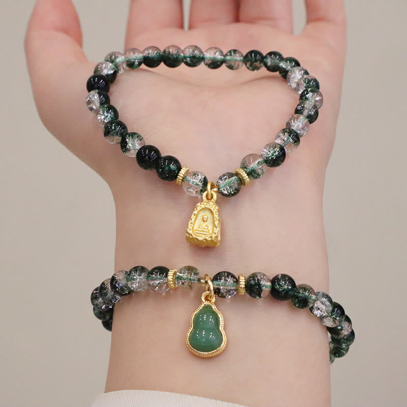 Buddha Stones天然グリーンファントムコンフィデンスひょうたん仏陀チャームブレスレット