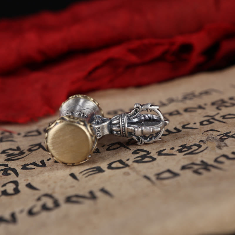 Buddha Stonesチベット 925 スターリングシルバーOm Mani Padme Humジェベル ヴァジュラ 彫刻 悟りのペンダント 吊り下げ装飾