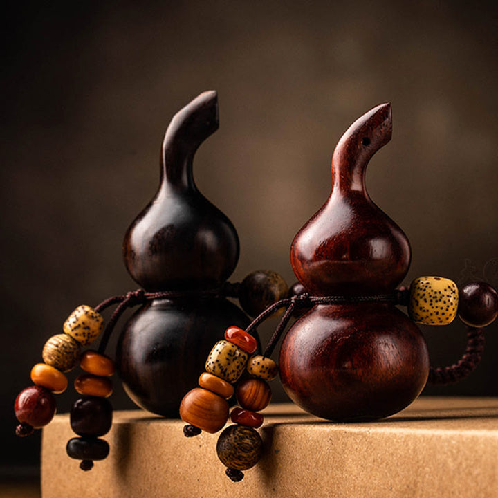 チベット黒檀小葉紅檀ひょうたん幸運守護キーホルダー