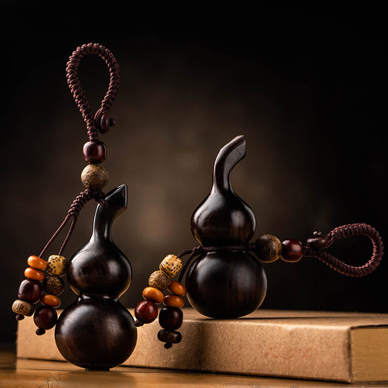 チベット黒檀小葉紅檀ひょうたん幸運守護キーホルダー