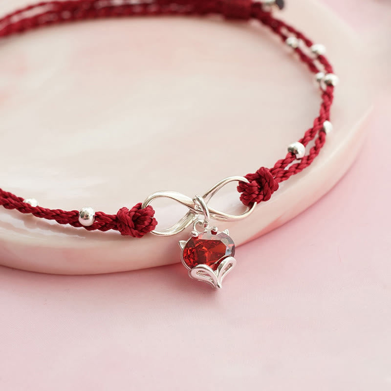 Buddha Stonesラブハート無限大シンボル編み紐アンクレット