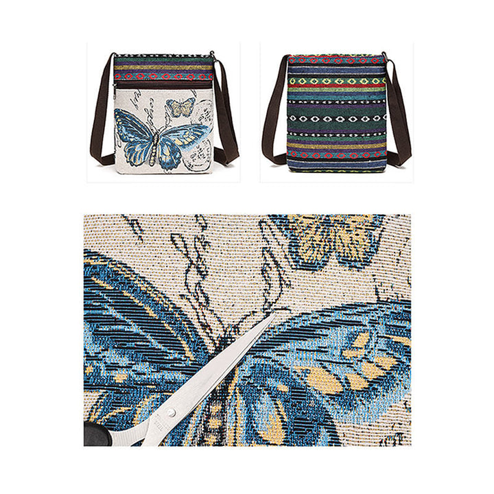 Buddha Stonesエレファントバタフライ刺繍キャンバストートバッグ ショルダーバッグ クロスボディバッグ