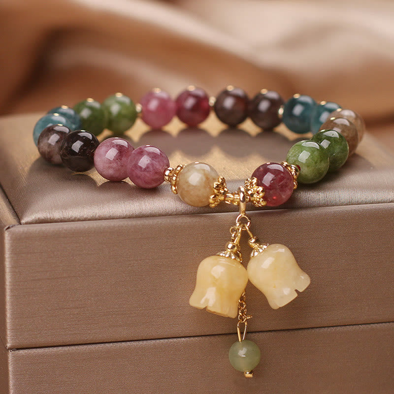 Buddha Stones天然カラフルトルマリンフラワービーズラブブレスレット