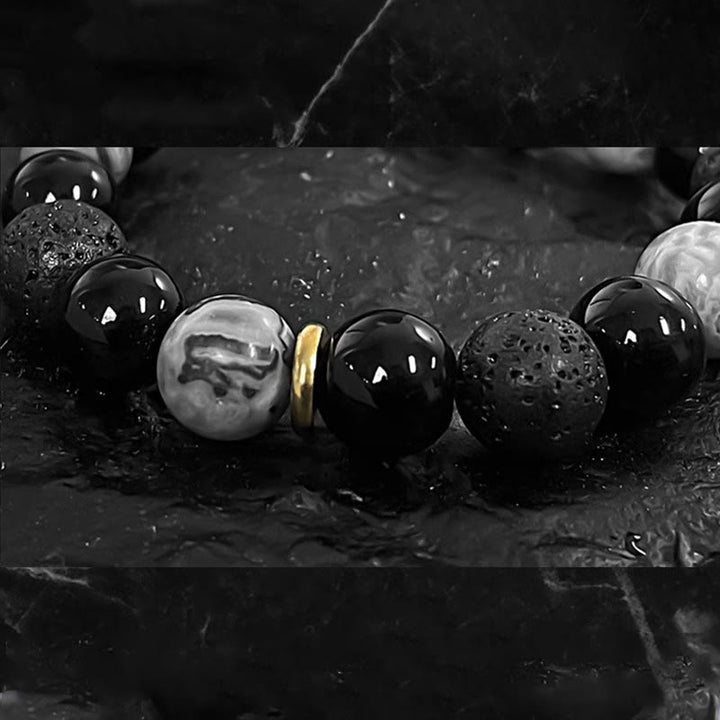 Buddha Stones黒曜石 溶岩石 陰陽強さブレスレット - image 13