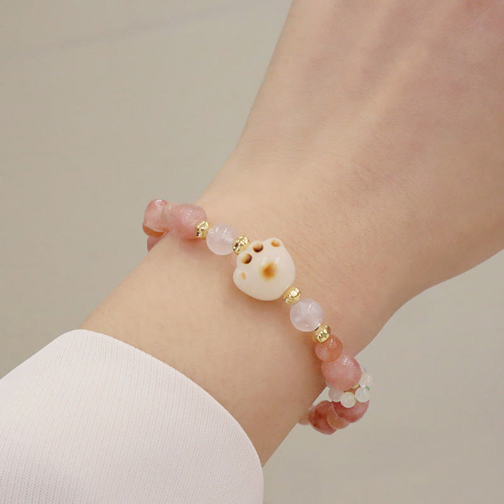 Buddha Stonesグリーンアゲート サンストーン キャッツアイ 菩提樹 猫の足サポートブレスレット - サンストーン&キャッツアイ - image 5