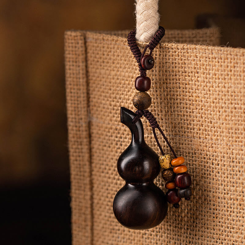 チベット黒檀小葉紅檀ひょうたん幸運守護キーホルダー