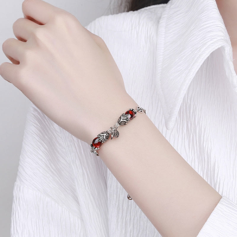 Buddha Stonesガーネットダブル貔貅銅貨守護チェーンブレスレット