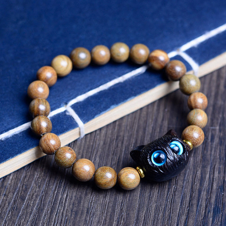 Buddha Stones、黒檀、緑檀、赤檀、愛らしい猫のバランスブレスレット - レッドサンダルウッド猫 8mm×20ビーズ(手首周り14~16cm) - image 10