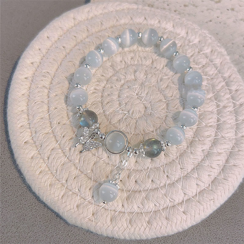 Buddha Stones ムーンストーン バタフライ&スター チャーム ブレスレット レディース