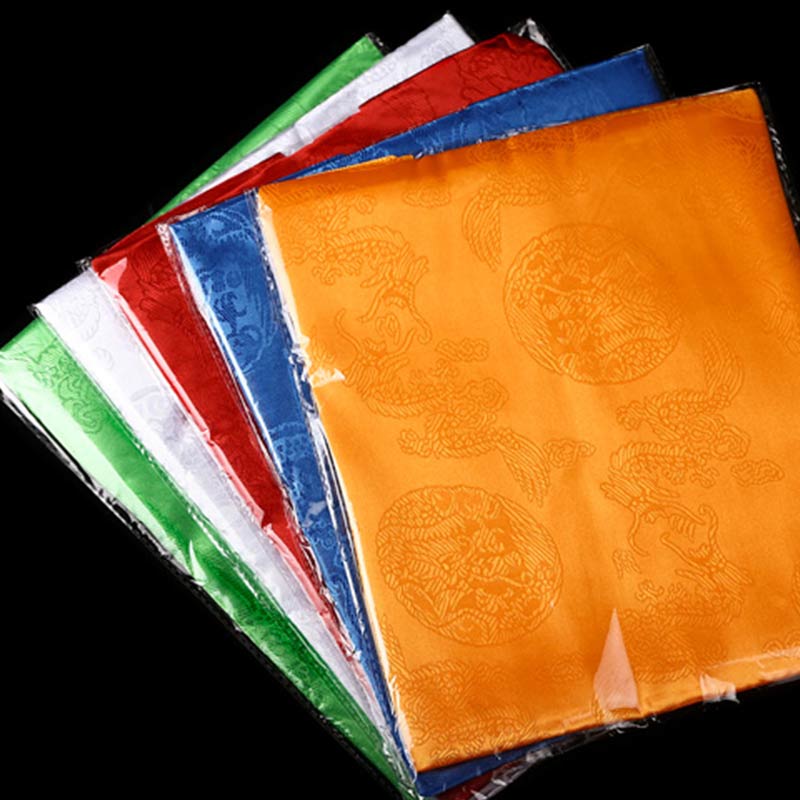 チベットの幸運の祝福5色の龍と鳳凰の模様のカタ装飾