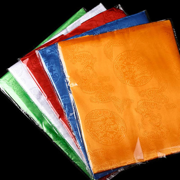 チベットの幸運の祝福5色の龍と鳳凰の模様のカタ装飾