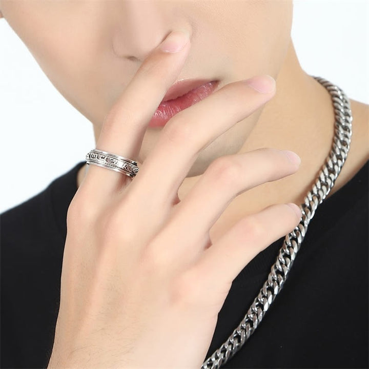 チベットのBuddha Stonesオーム・マニ・パドメ・フム彫刻 富と幸運 回転式リング