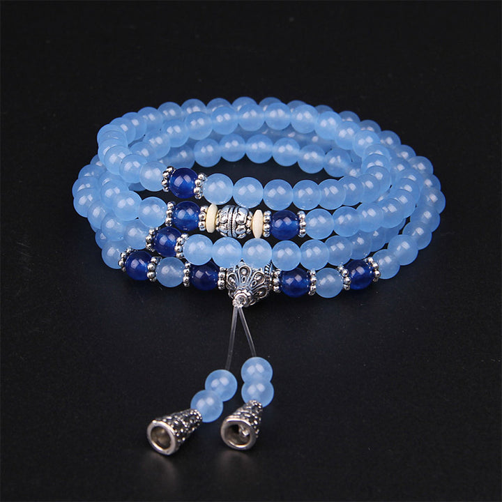 Buddha Stones108ビーズ ブルークリスタル ヒーリングブレスレットMala