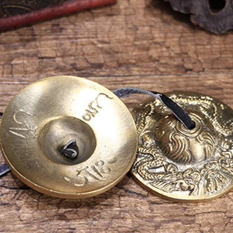 Buddha Stonesチベット ティンシャベル 六つの真実の言葉 龍 銅製 バランス装飾 バッグ付き