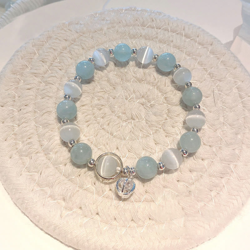 Buddha Stones 925スターリングシルバー キャッツアイ アクアマリン サポートチャームブレスレット