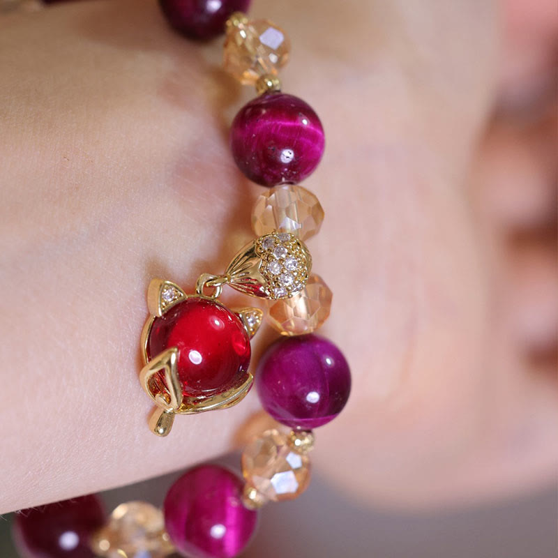 Buddha Stonesレッドタイガーアイ 貔貅 狐 守護 自信 ブレスレット