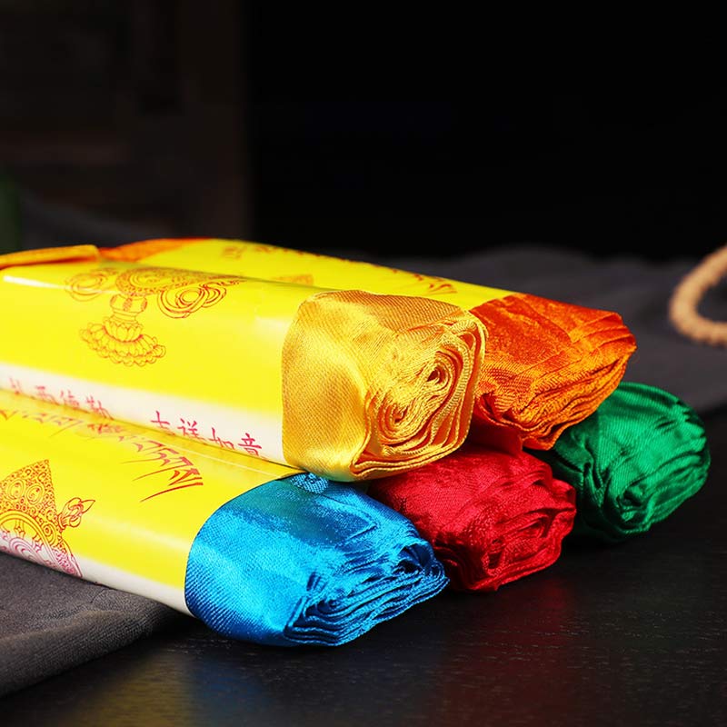 Buddha Stonesチベットの祝福 縁起の良い 5色 ジャカード カタ 装飾