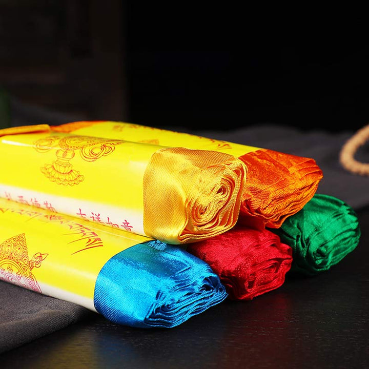 Buddha Stonesチベットの祝福 縁起の良い 5色 ジャカード カタ 装飾