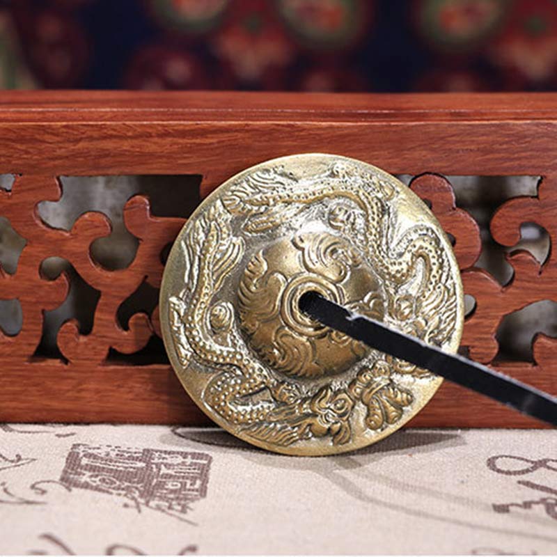 Buddha Stonesチベット ティンシャベル 六つの真実の言葉 龍 銅製 バランス装飾 バッグ付き