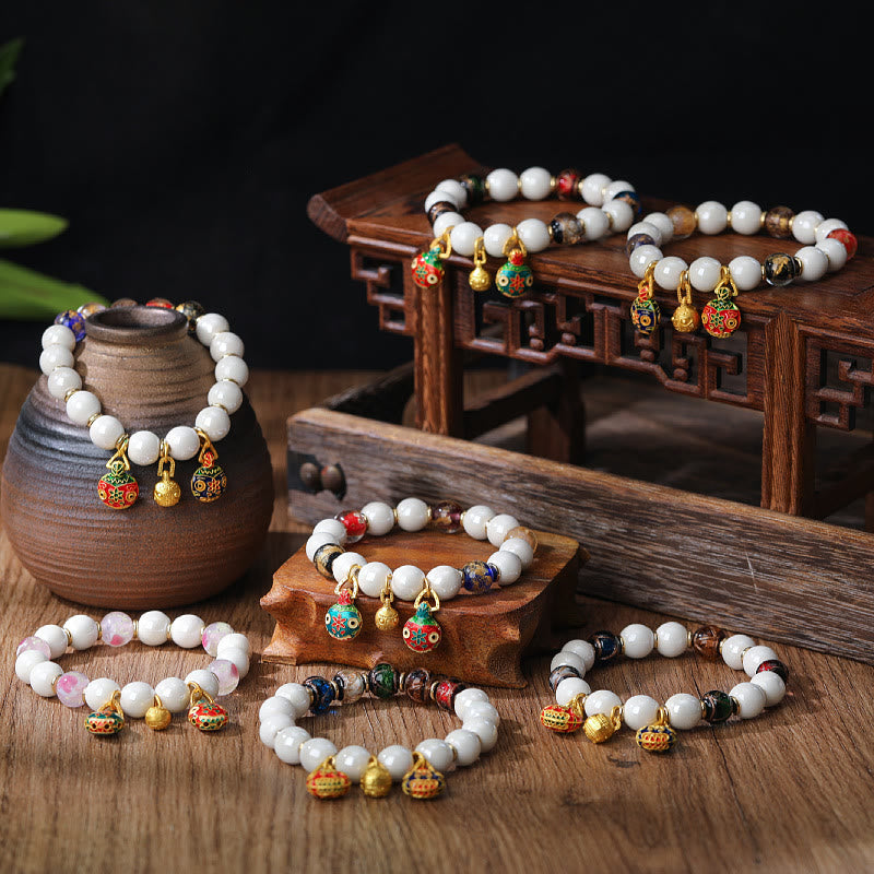 Buddha Stones金 呑み込み獣 ファミリーチャーム 琉璃ガラス カラフル 磁器 ビーズ 幸運ブレスレット