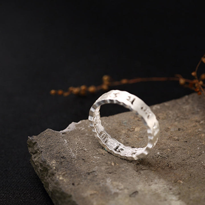 Buddha Stonesチベット 925 スターリングシルバー オム・オーム・マニ・パドメ・フム平和中空リング