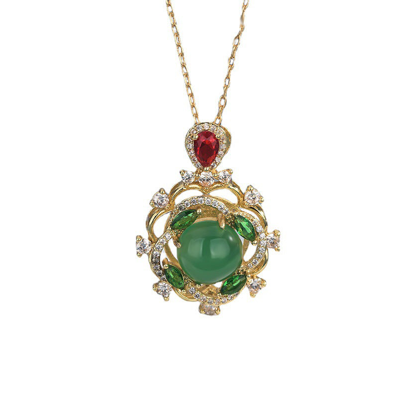 Buddha Stonesシアン翡翠 レッドクリスタル 幸運ネックレス