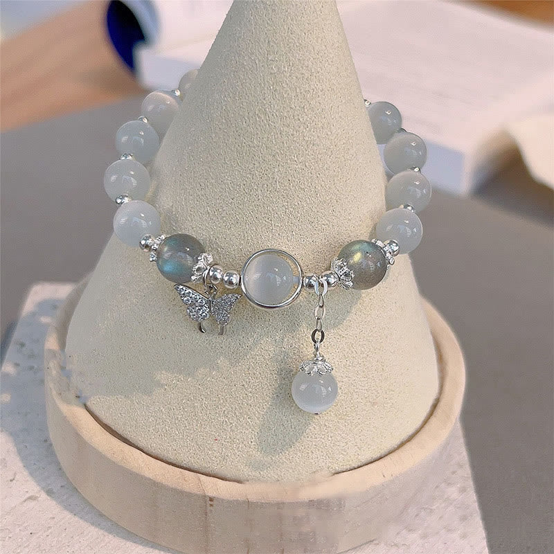 Buddha Stones ムーンストーン バタフライ&スター チャーム ブレスレット レディース