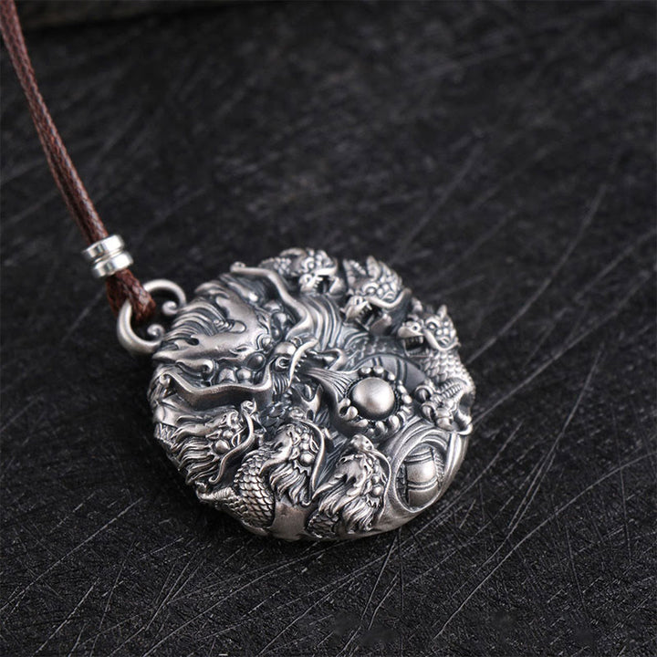 Buddha Stones999スターリングシルバー 九龍が真珠と戯れる 幸運の守護ネックレスペンダント - image 5