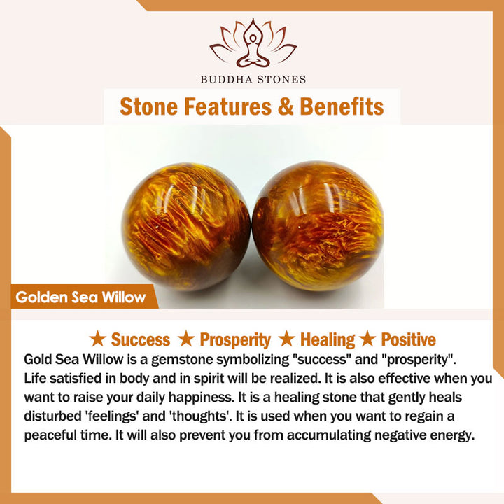 Buddha Stones黄金の海柳 成功のポジティブなブレスレットMala