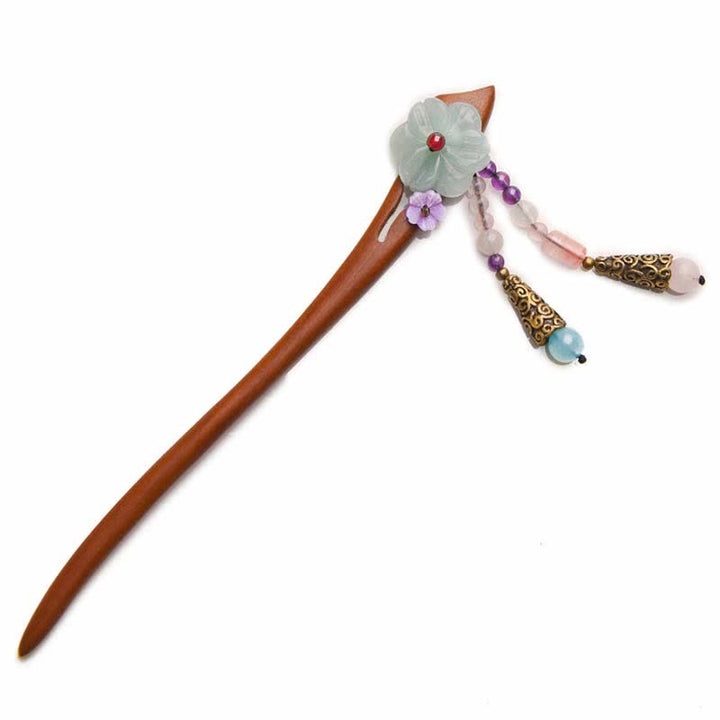 レッドサンダルウッド、アメジスト、アベンチュリンのお守りヘアピン装飾