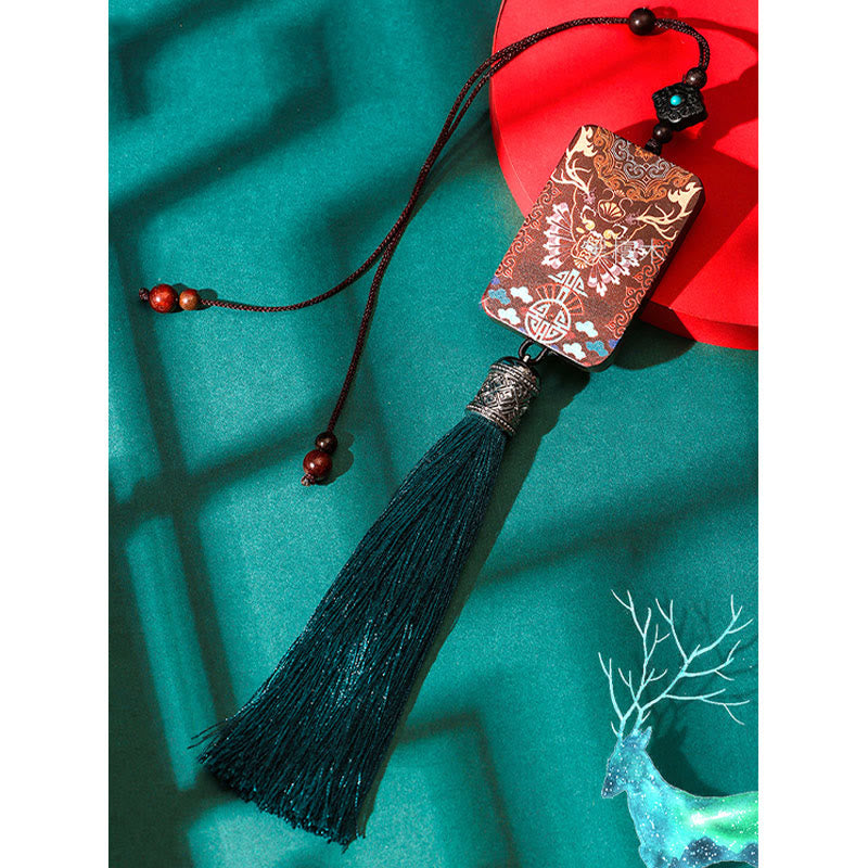 Buddha Stones手作り ヘラジカ 鹿 黒檀 木製 バランス タッセル 車 吊り下げ 装飾