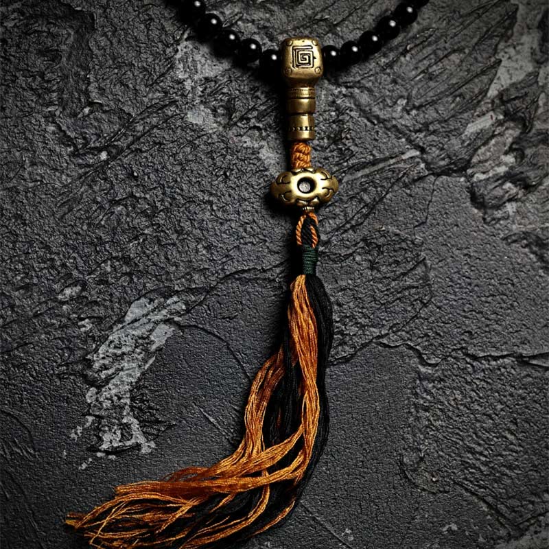 Buddha Stonesチベット 108 個Malaビーズ ブラックオニキス タイガーアイビーズ 九宮 八卦 守護ブレスレット