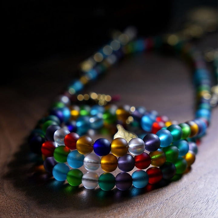 Buddha Stonesチベット 108 個Malaビーズ マルチカラー 琉璃 ガラスビーズ 十二支 九宮 八卦 チャームブレスレット