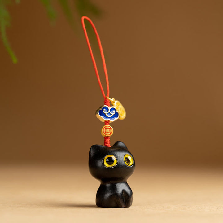 Buddha Stones小葉紫檀黒檀守護 キーホルダー 携帯電話 吊り下げ 飾り - エボニーキャット - 電話用吊り下げ装飾 - image 13