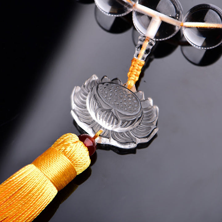 Buddha Stones天然ホワイトクリスタル 蓮 手首用Mala用 タッセル ポケットMala車用装飾