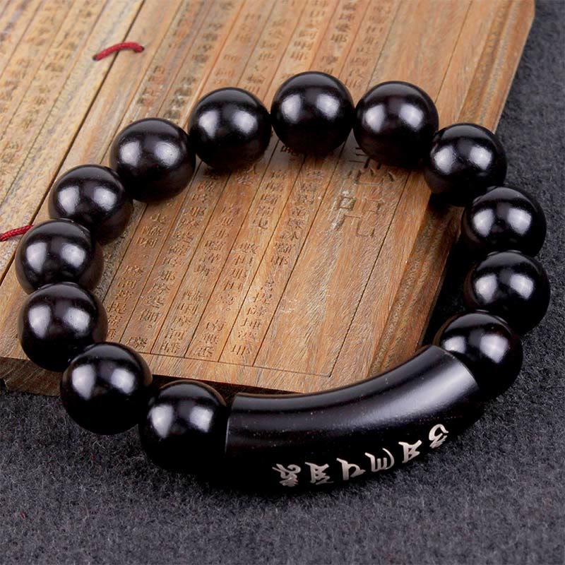 Buddha Stones999 スターリングシルバー黒檀オーム・マニ・パドメ・フム象嵌 バランスブレスレット