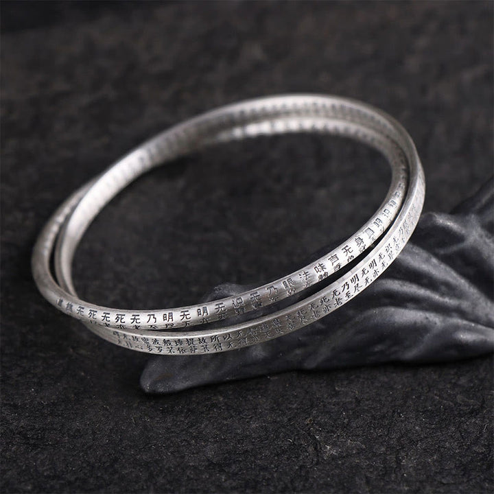 Buddha Stones999スターリングシルバー 般若心経彫刻守護ブレスレットバングル - image 1