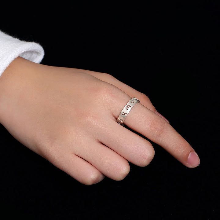 Buddha Stonesチベット 925 スターリングシルバー オム・オーム・マニ・パドメ・フム平和中空リング