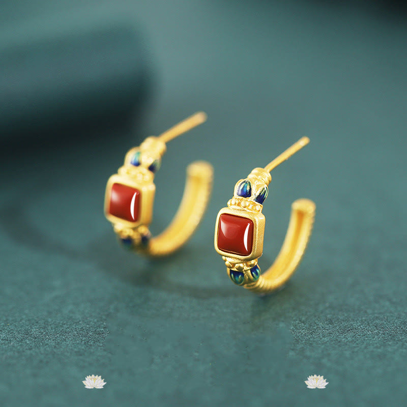 925スターリングシルバー レッドアゲート ロータス コンフィデンス カーム スタッドピアス