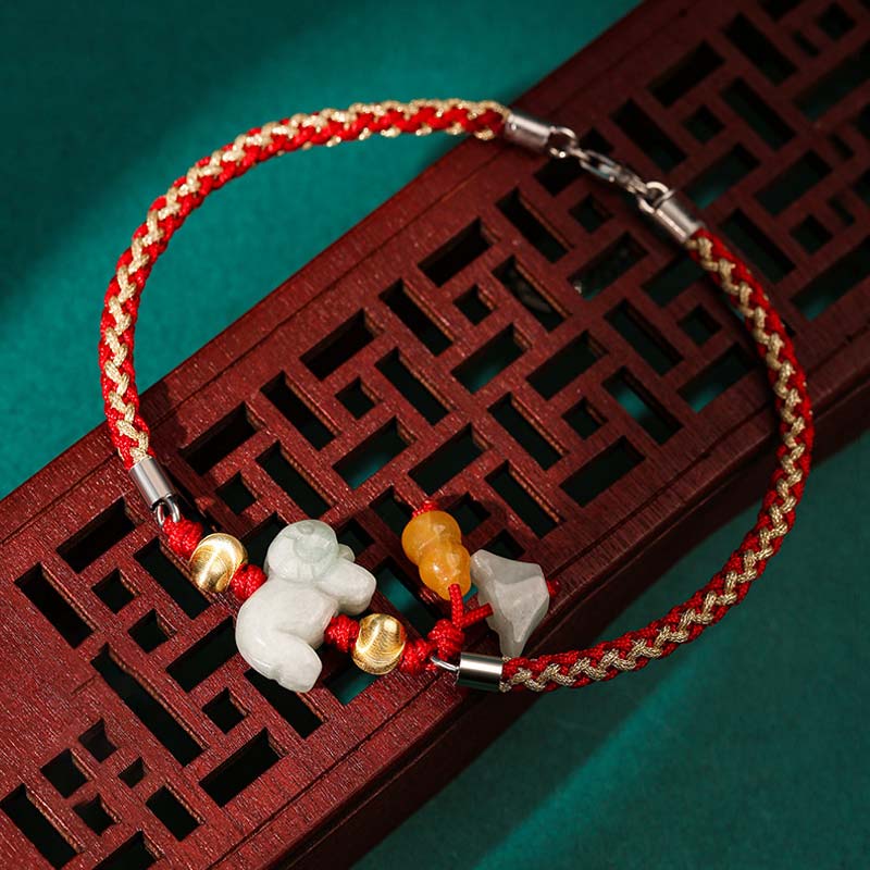 Buddha Stones中国の十二支翡翠 繁栄の赤紐のブレスレット アンクレット - ヤギ(ブレスレット/アンクレットサイズ19.5+4cm) - image 11