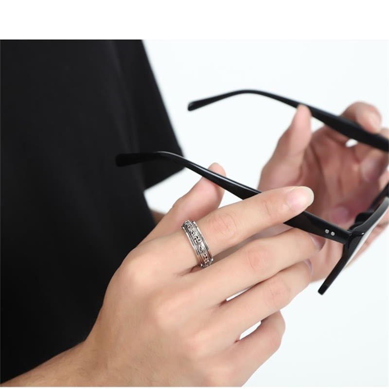 チベットのBuddha Stonesオーム・マニ・パドメ・フム彫刻 富と幸運 回転式リング