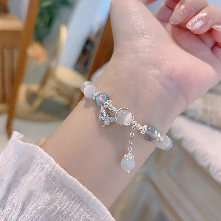Buddha Stones ムーンストーン バタフライ&スター チャーム ブレスレット レディース