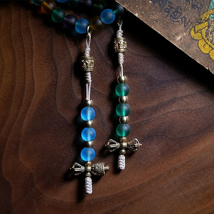 Buddha Stonesチベット 108 個Malaビーズ マルチカラー 琉璃 ガラスビーズ 十二支 九宮 八卦 チャームブレスレット