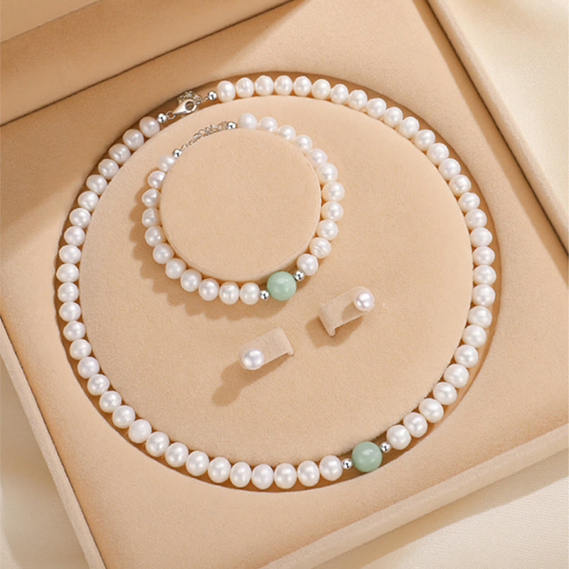 Buddha Stones 925スターリングシルバー 天然パール 翡翠 ヒーリングネックレス ブレスレット イヤリング ギフトボックス付き