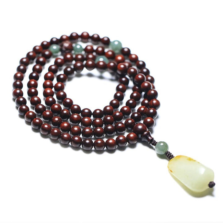 Buddha Stonesチベット小葉紅檀翡翠Mala瞑想ブレスレット