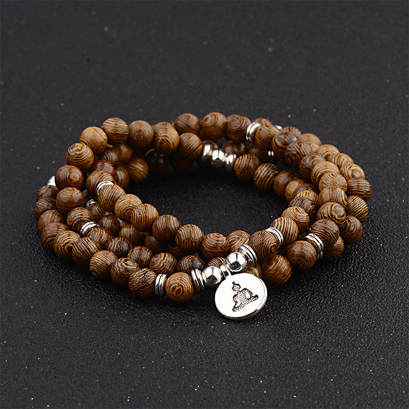 Buddha Stonesチベット雷撃木製ブレスレット 蓮華仏Mala