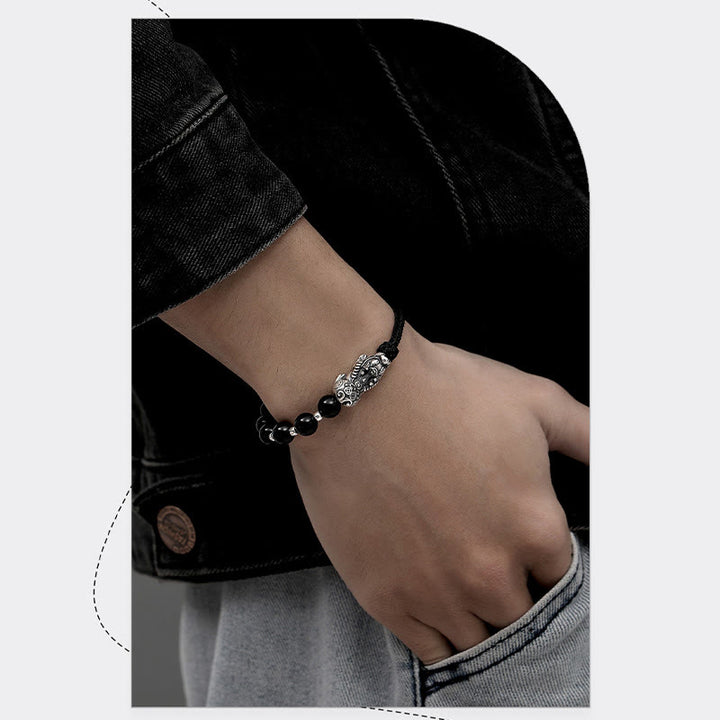 Buddha Stones999スターリングシルバー 風水 貔貅 天然黒曜石 925スターリングシルバー ビーズ強さブレスレット
