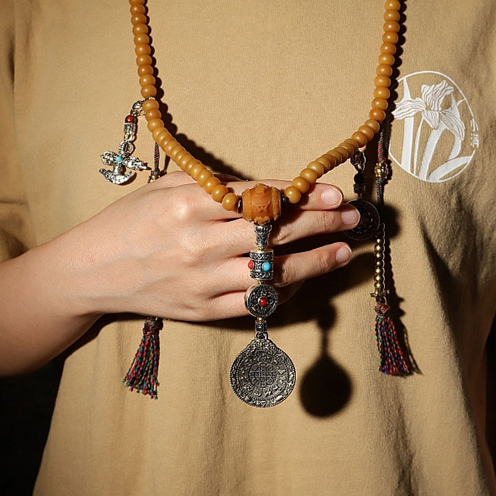 Buddha Stonesチベット 108Malaビーズ菩提樹種子八卦金剛富ブレスレット