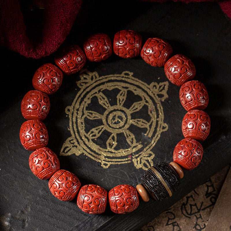Buddha Stones天然辰砂黒檀の穏やかな祝福ブレスレット